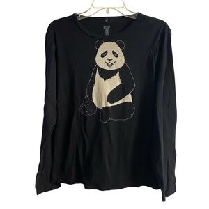 Green 3 black long sleeve tee organic cotton panda bear graphic Large